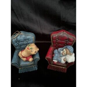 Vintage Wang's International, Inc 1988 Napping Bear and Puppy Christmas Ornament